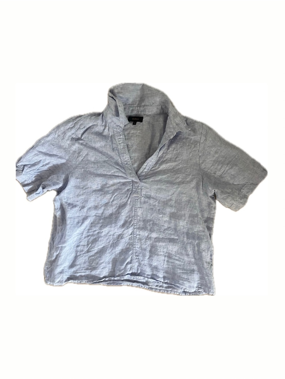 Quince 100% European Linen Short Sleeve Popover Top Light Blue Small